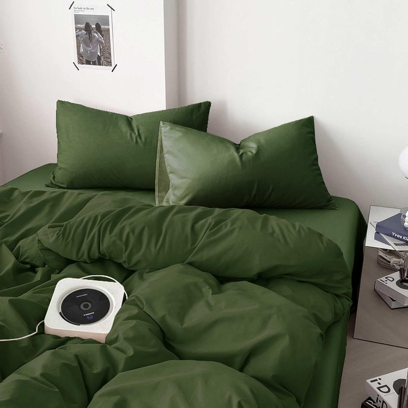 Dark Olive Green Queen Comforter Set - 3 Piece Aesthetic Modern Bedding Set - Al gallery