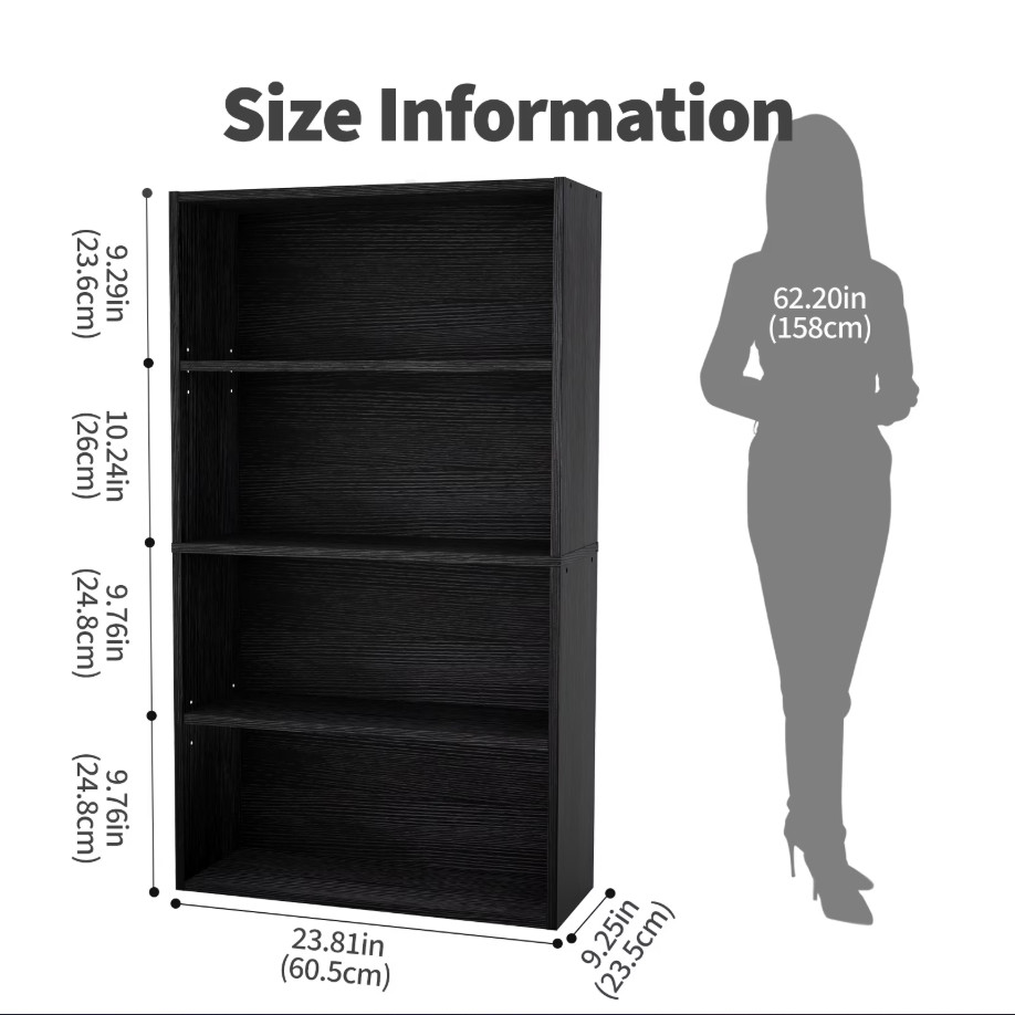 Tall Bookcase 4 Shelf Storage Organizer Adjustable Shelving Unit gallery