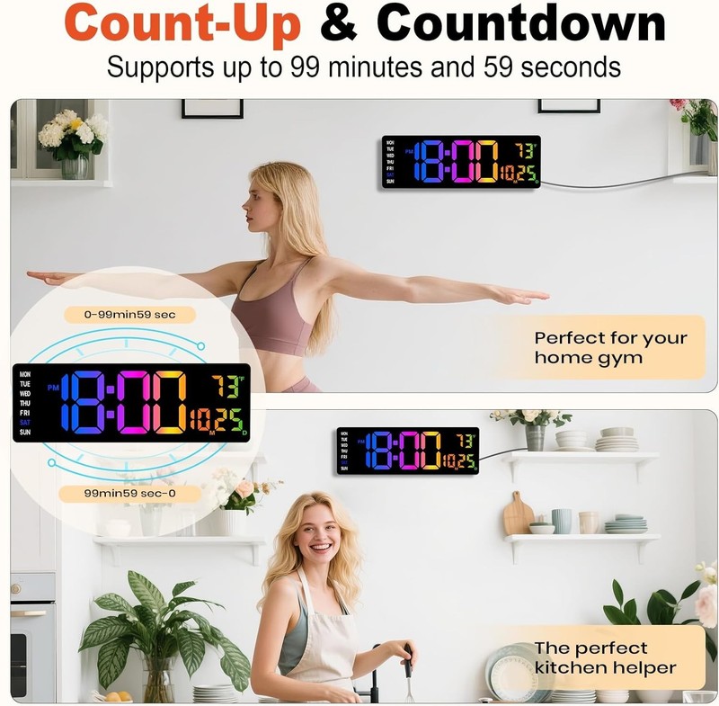 "Large Digital Wall Clock with Remote Control, 12 Inch LED Large Display Count.. gallery