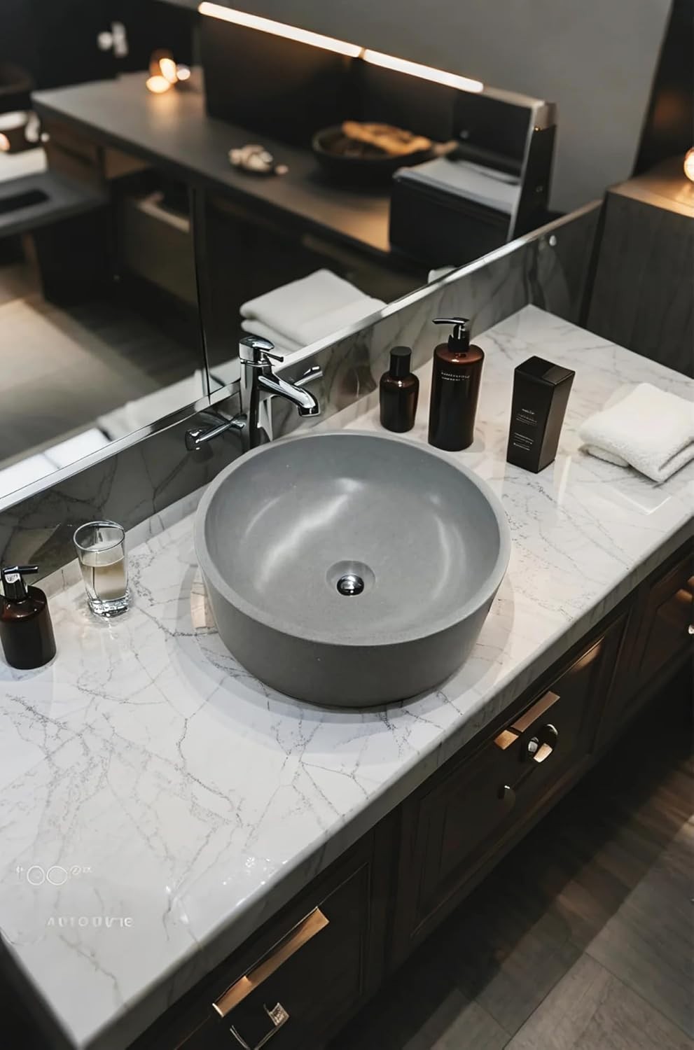 16” Gray Round Vessel Sink - Handmade Terrazzo Concrete - Above Counter gallery