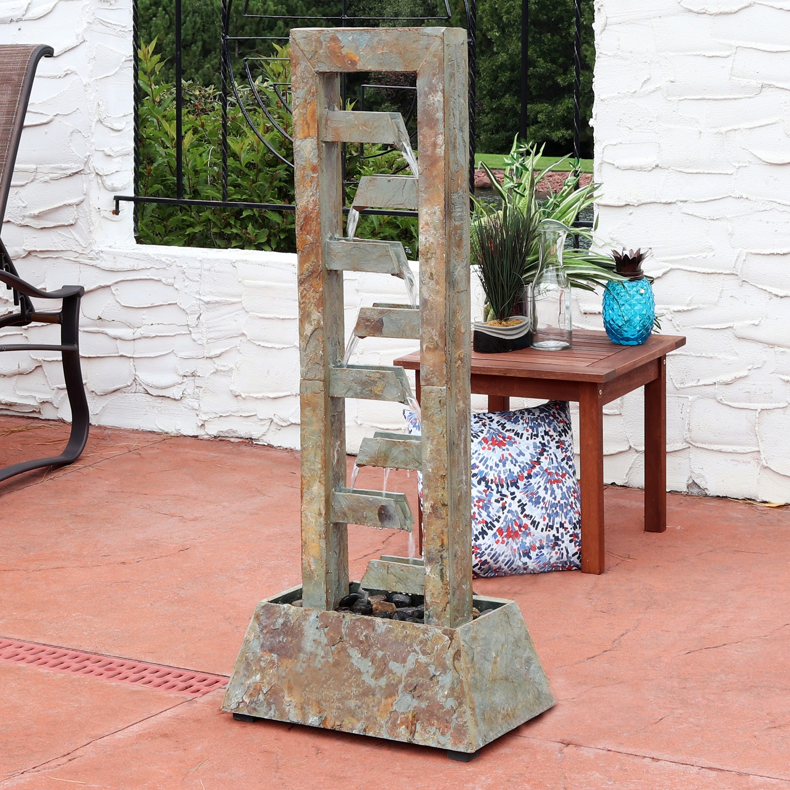 Stacked Slate Freestanding Waterfall Fountain - 49 in by Sunnydaze gallery