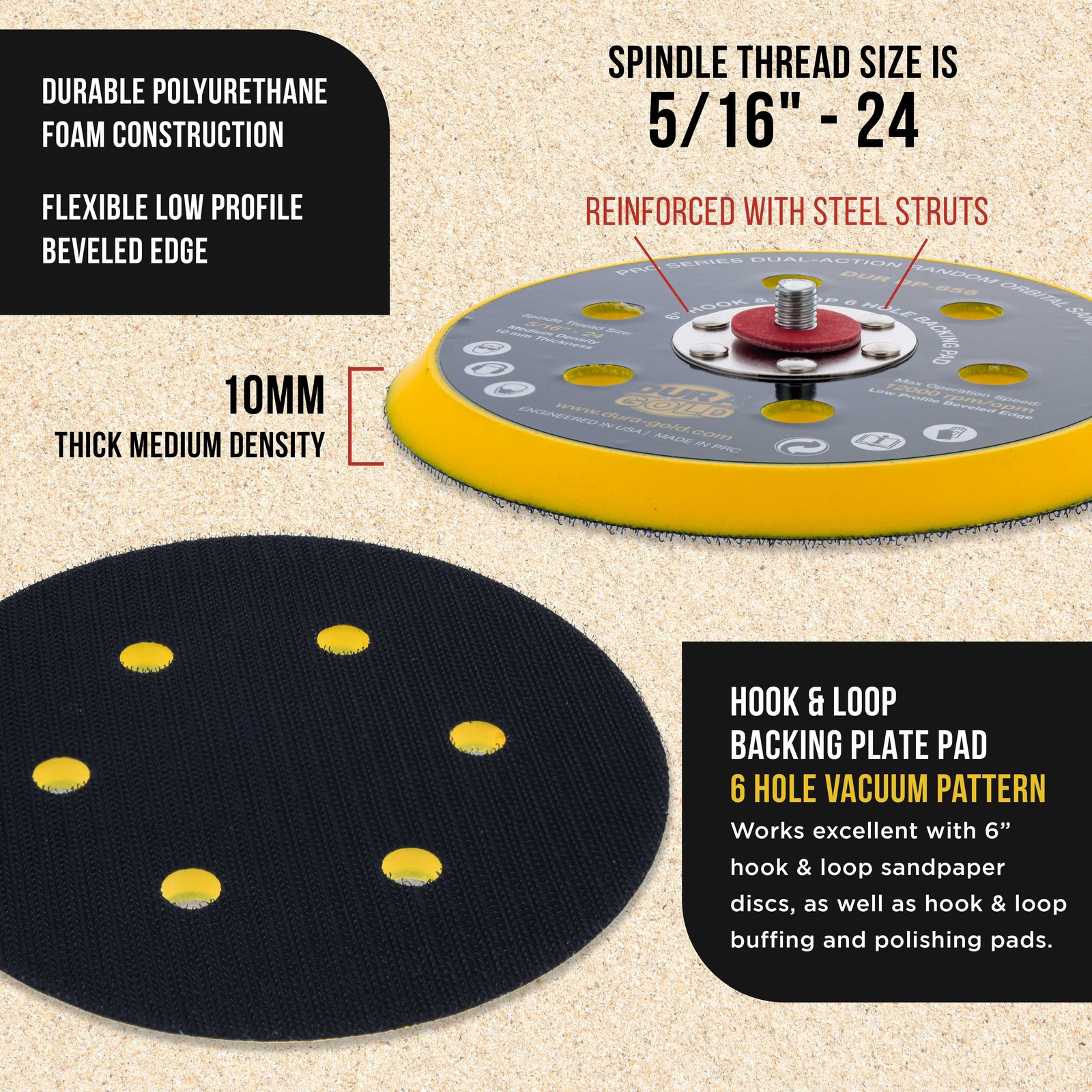 6" Hook & Loop DA Backing Plate Pad, 6 Hole Pattern, Auto Sanding Polishing Pad gallery