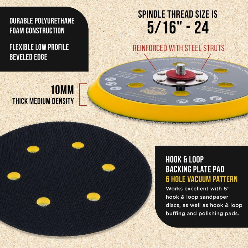 6" Hook & Loop DA Backing Plate Pad, 6 Hole Pattern, Auto Sanding Polishing Pad gallery