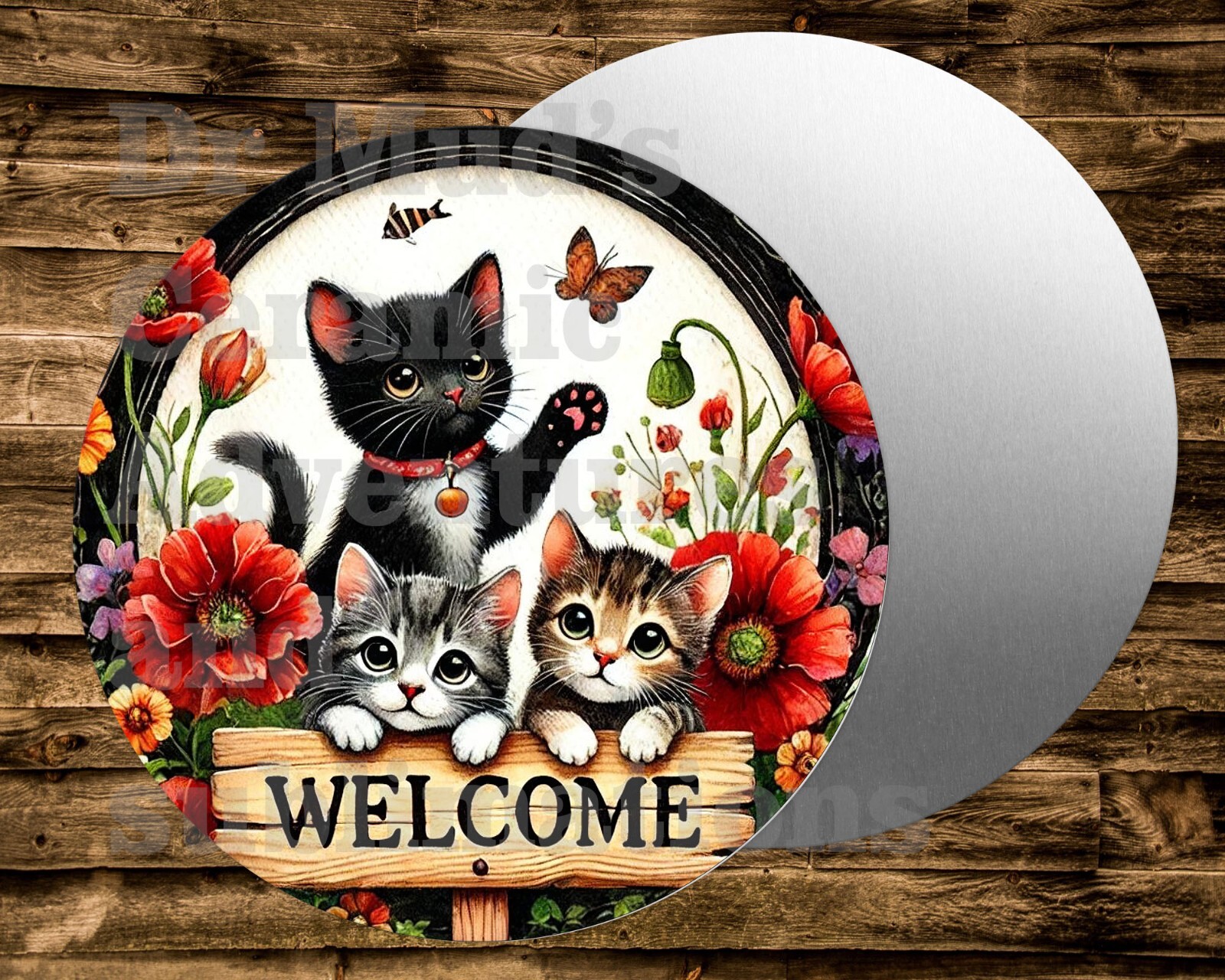 Metal Round Sign WELCOME CATS KITTENS Wreaths Crafts & miniatures Projects gallery