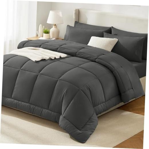 HIMEET Comforter Set 240 GSM 7 Pieces Soft Bed in a Bag, Fluffy Queen Dark Grey gallery