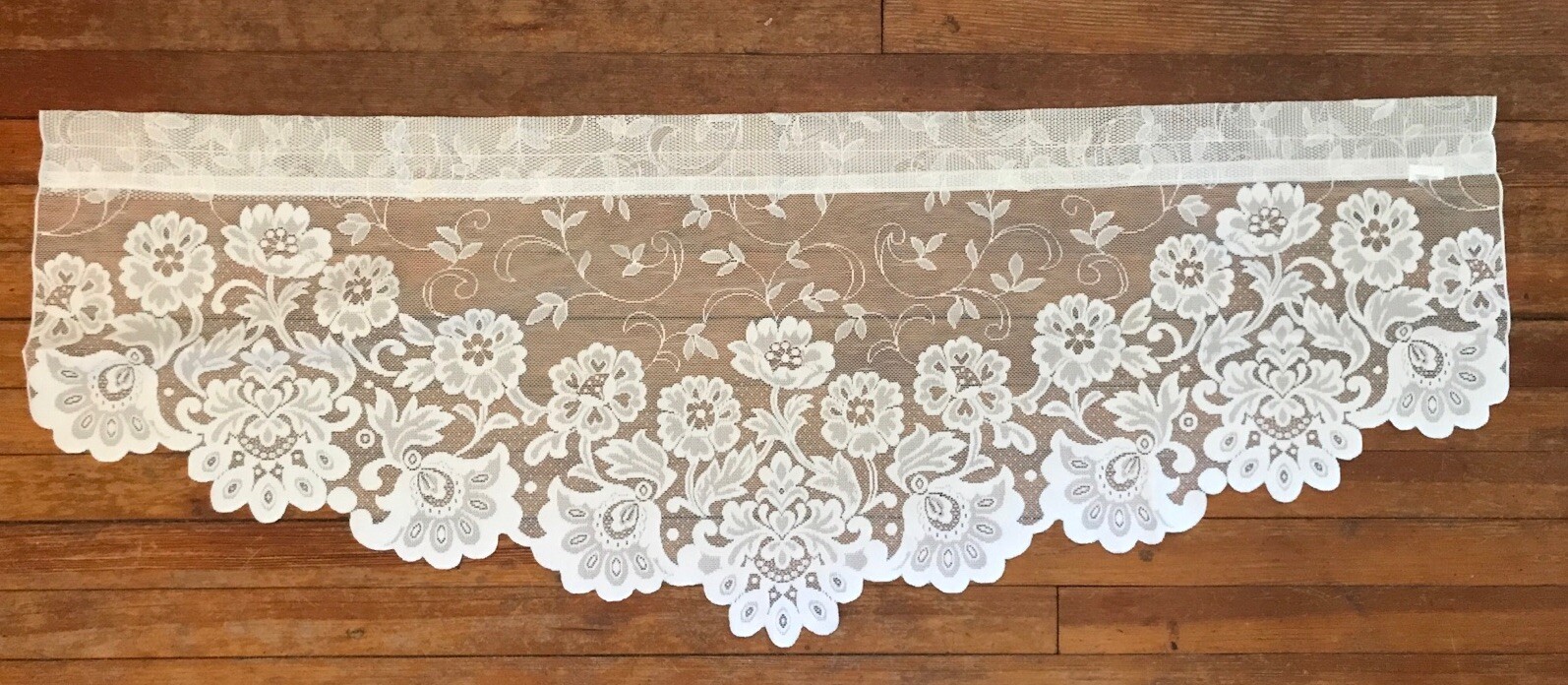 1 White Lace Valance Curtain Panel Floral 54” x 12 x 20 Scalloped Border gallery