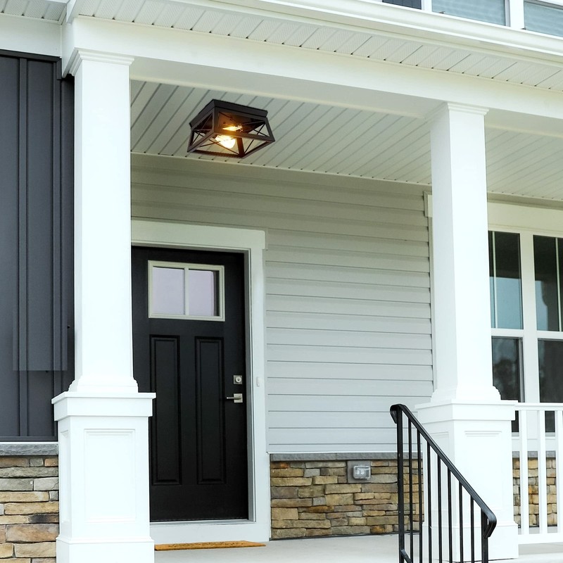 Flush Mount, Modern Industrial Square Ceiling Light for Outdoor Porch, Indoor... gallery