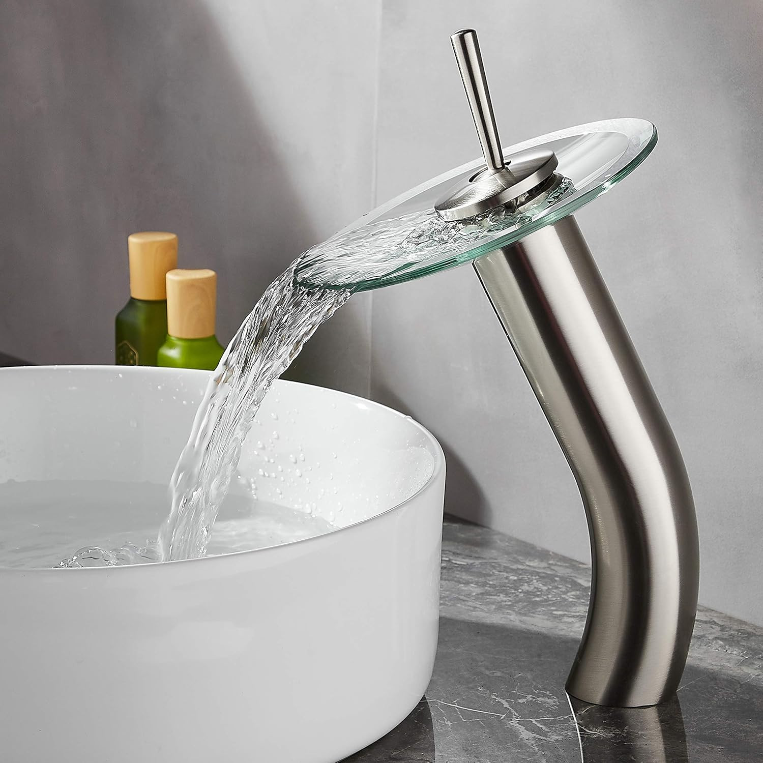 Waterfall Bathroom Faucet Glass Single Handle Solid Brass Basin Lavatory Vessel gallery