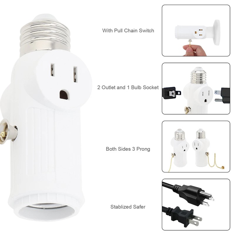 E26/E27 Light Socket to Plug Adapter 2/3 Prong Light Bulb Outlet Plug Converter gallery