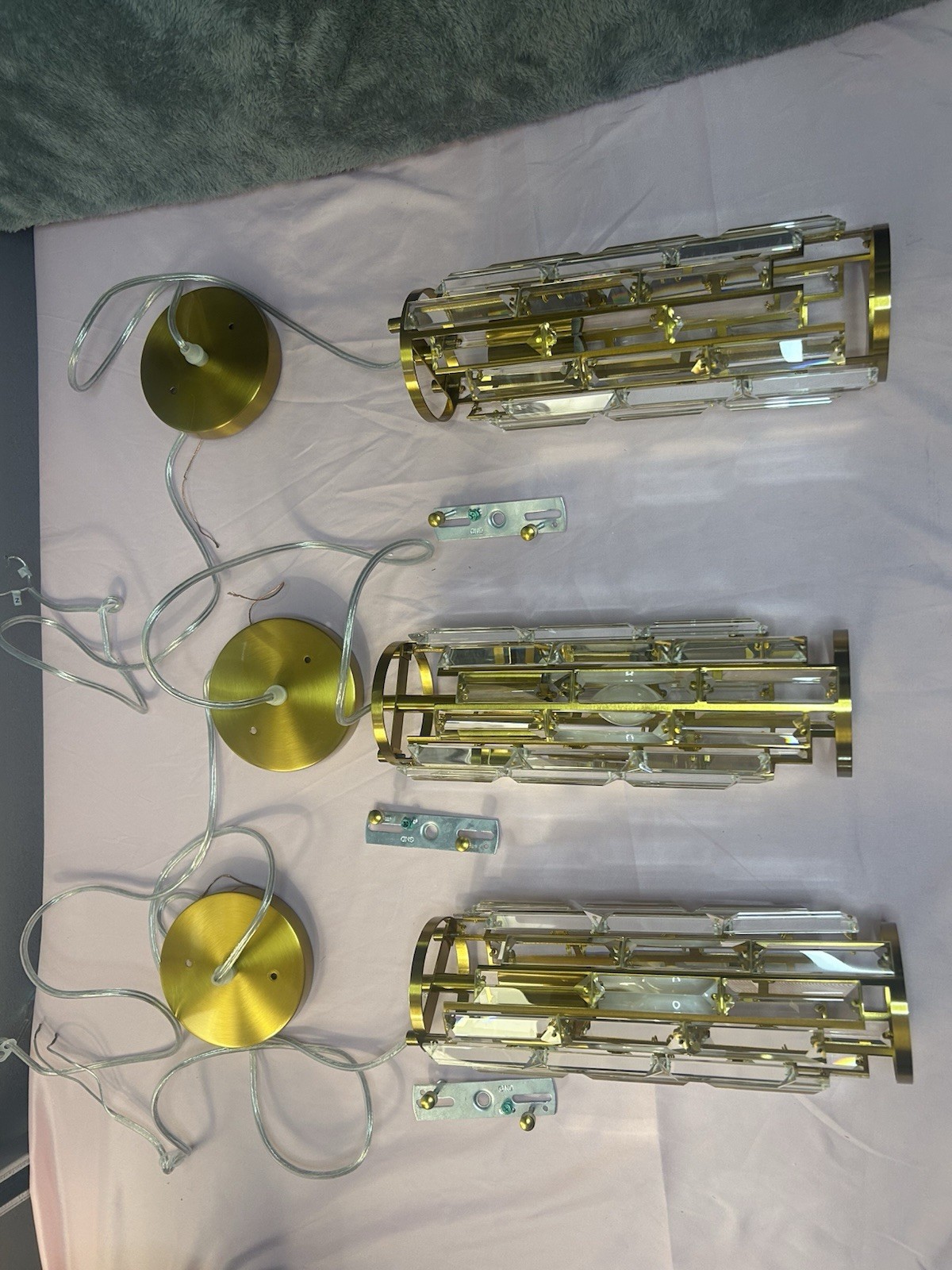 Modern Gold Crystal Pendant Light 3-Pack, Height-Adjustable, Warm White, Round gallery