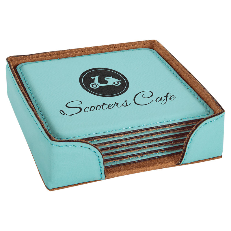 4" Square Laserable Leatherette Coaster With Holder (6 pack) gallery
