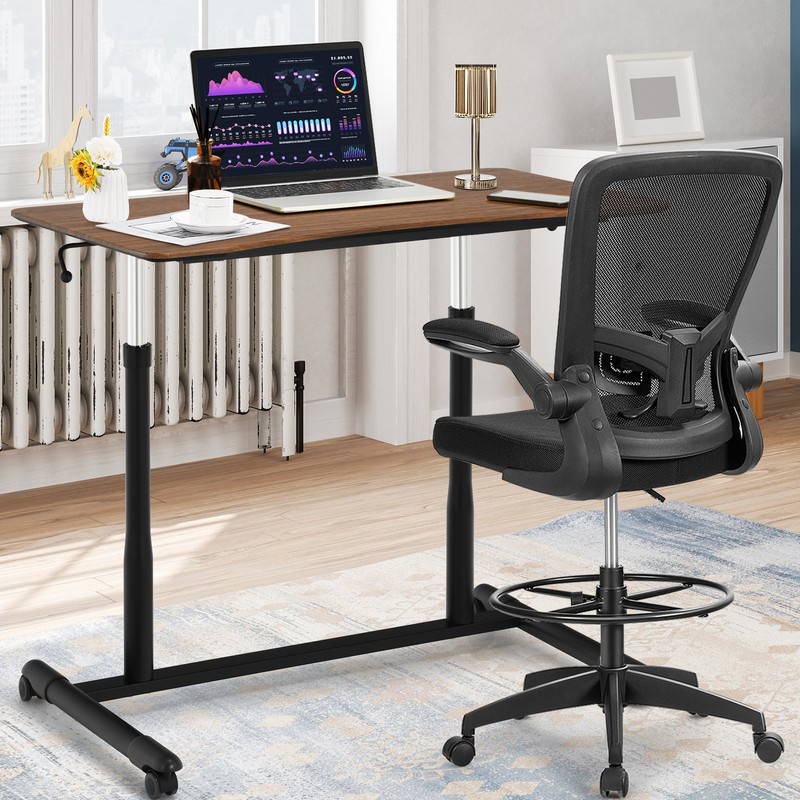 Height Adjustable Computer Desk Sit to Stand Rolling Table Brown gallery