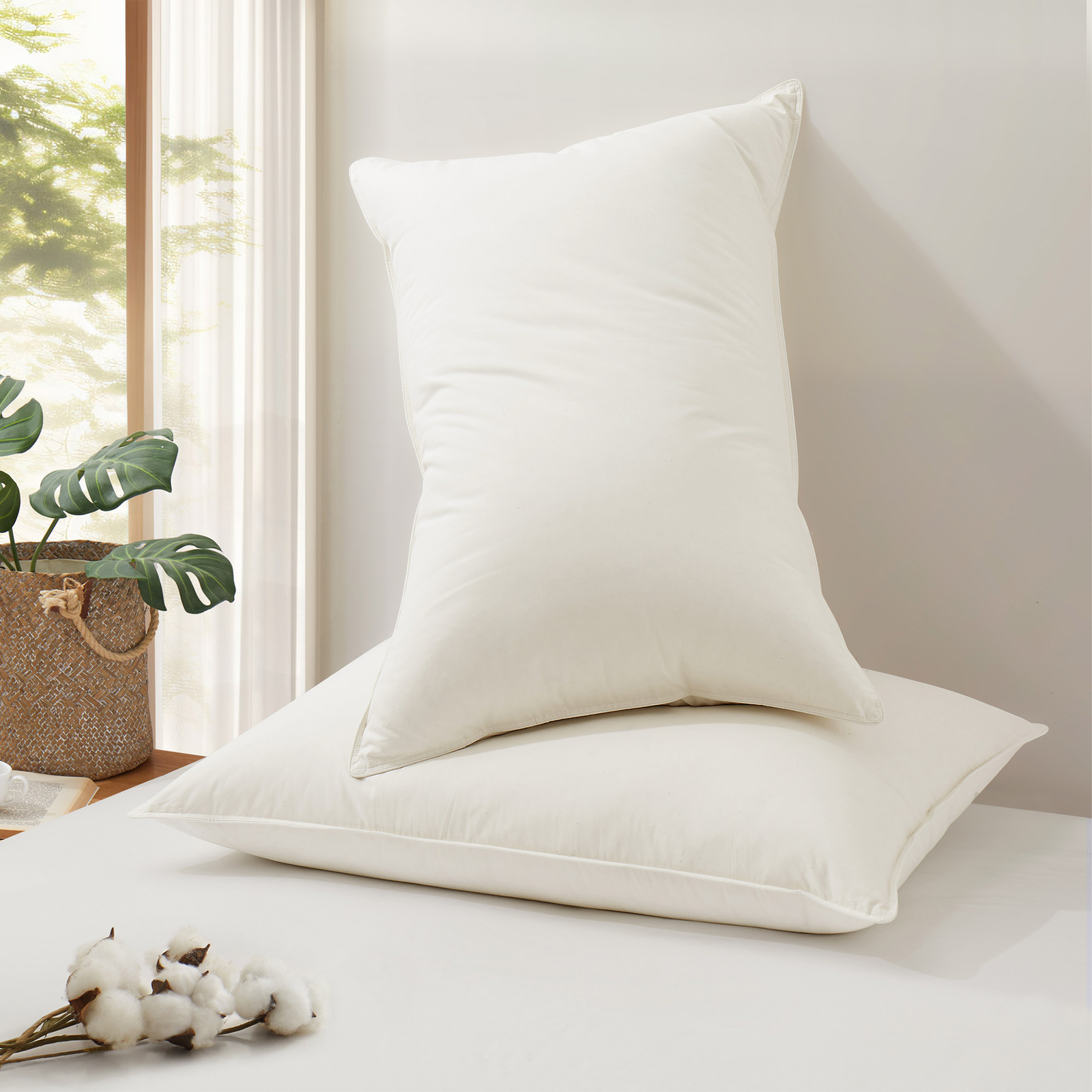 2 Pack Bed Pillows Organic Cotton Shell, 75% Goose Down Feather, King or Queen gallery