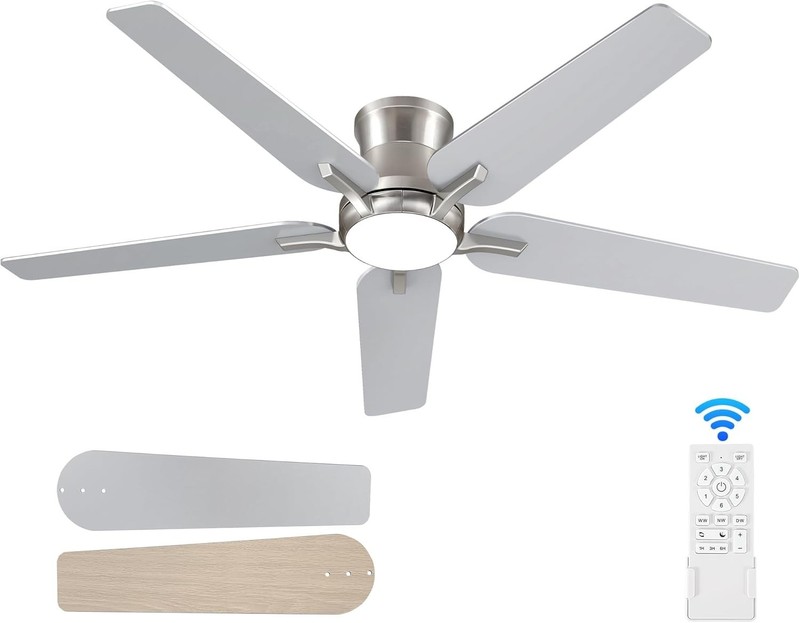 52 Inch Ceiling Fan with Lights Remote Brushed Nickel Flush Mount 6 Speeds gallery