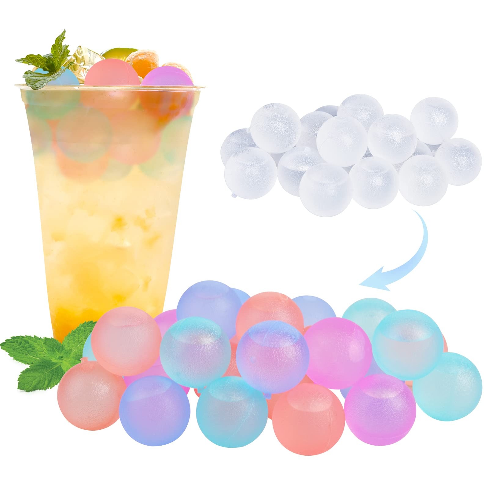 100 Pack Color-changing Reusable Ice Cubes Round Plastic BPA Free Refreezable gallery