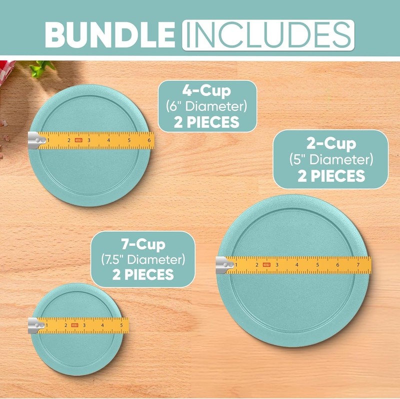 Replacement Lids for Pyrex Containers 2-Cup 4-Cup 7 Cup Round 6pcs Teal gallery