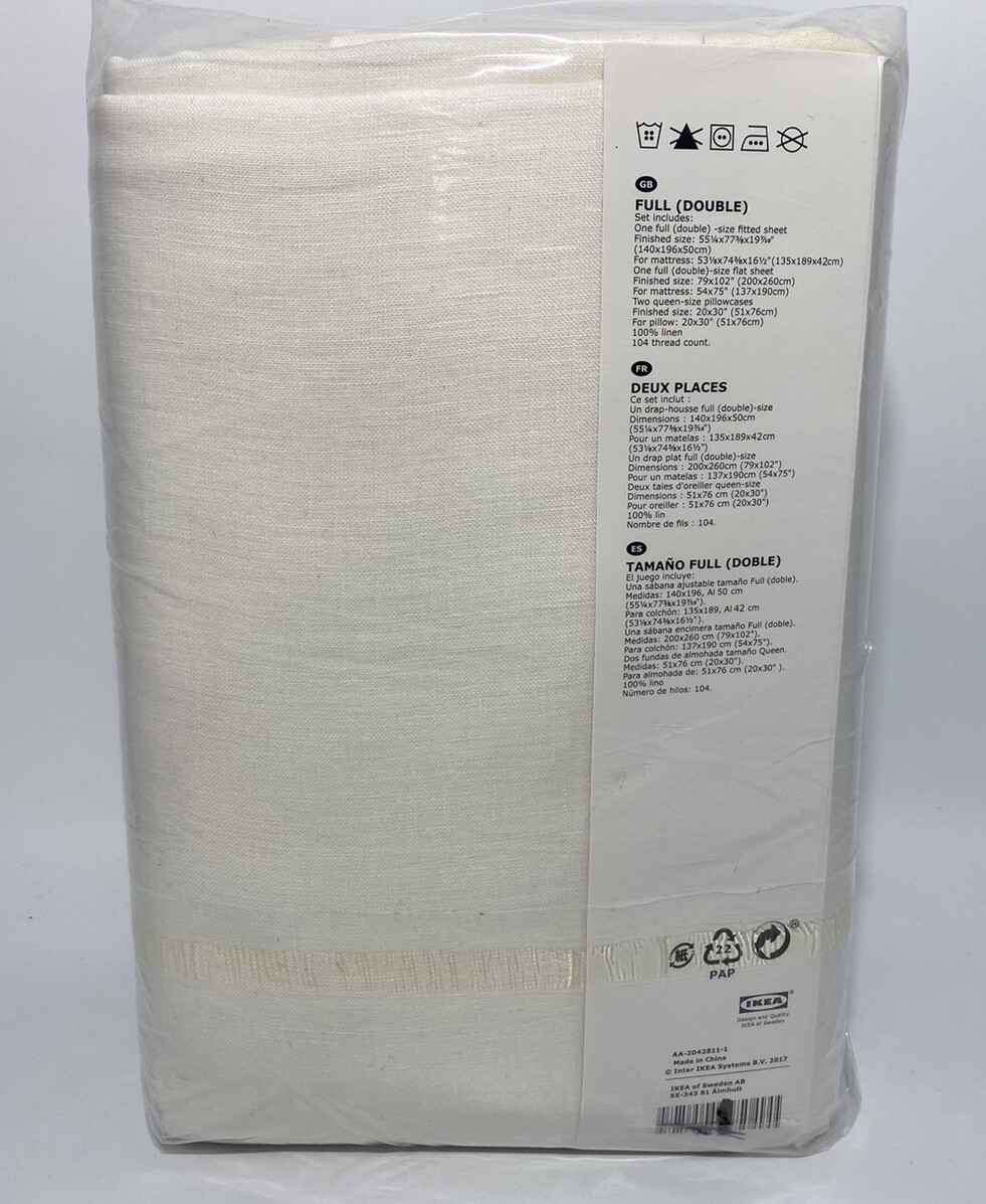 IKEA Puderviva Full Sheet Set 100% Linen White w/ Pillowcase(s) New gallery