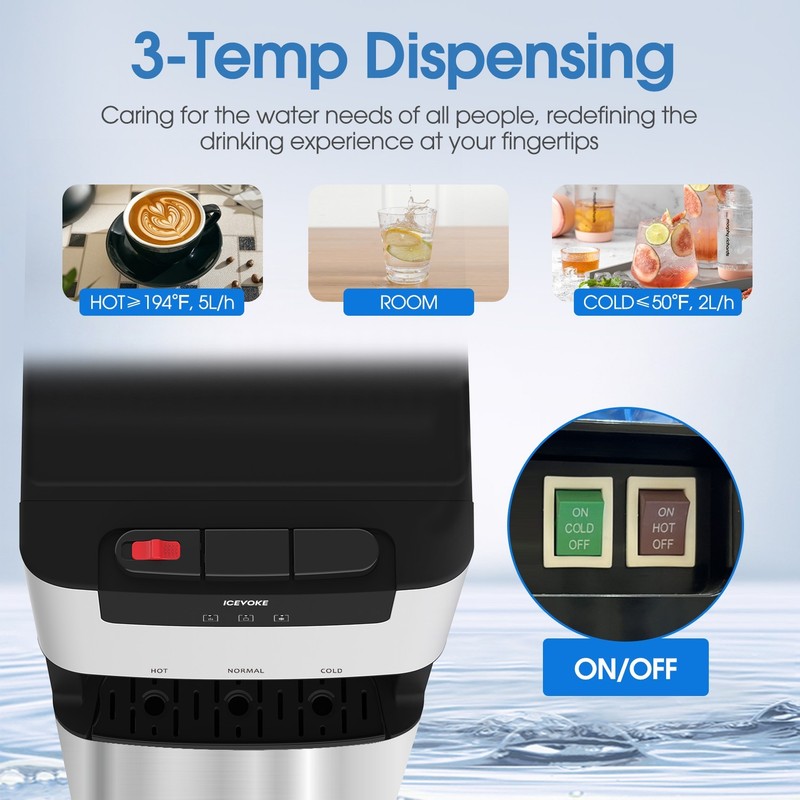 ICEVOKE Self-cleaning Bottom Loading Hot & Cold Water Cooler for 3-5 Gallon gallery