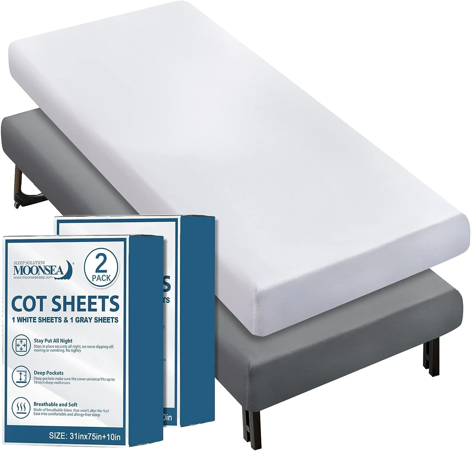 Cot Fitted Sheets Snug Fit Narrow Twin/Travel Size Mattress 2 Pack 31"x75"x10" gallery