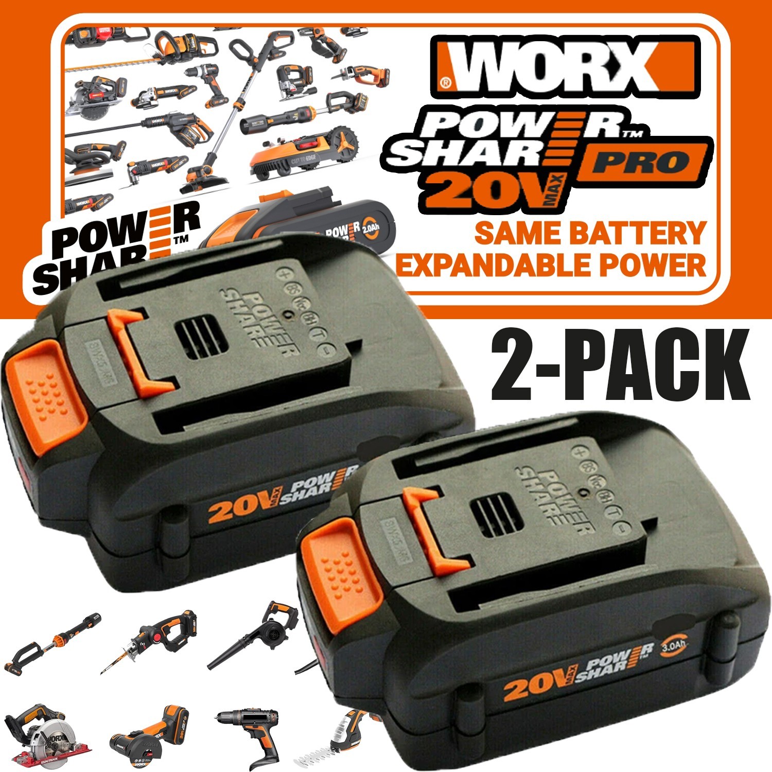 2PACK 8.0Ah For WORX 20V 8AH MAX Extend Lithium-Ion Battery WA3525 WA3575 WA3520 gallery