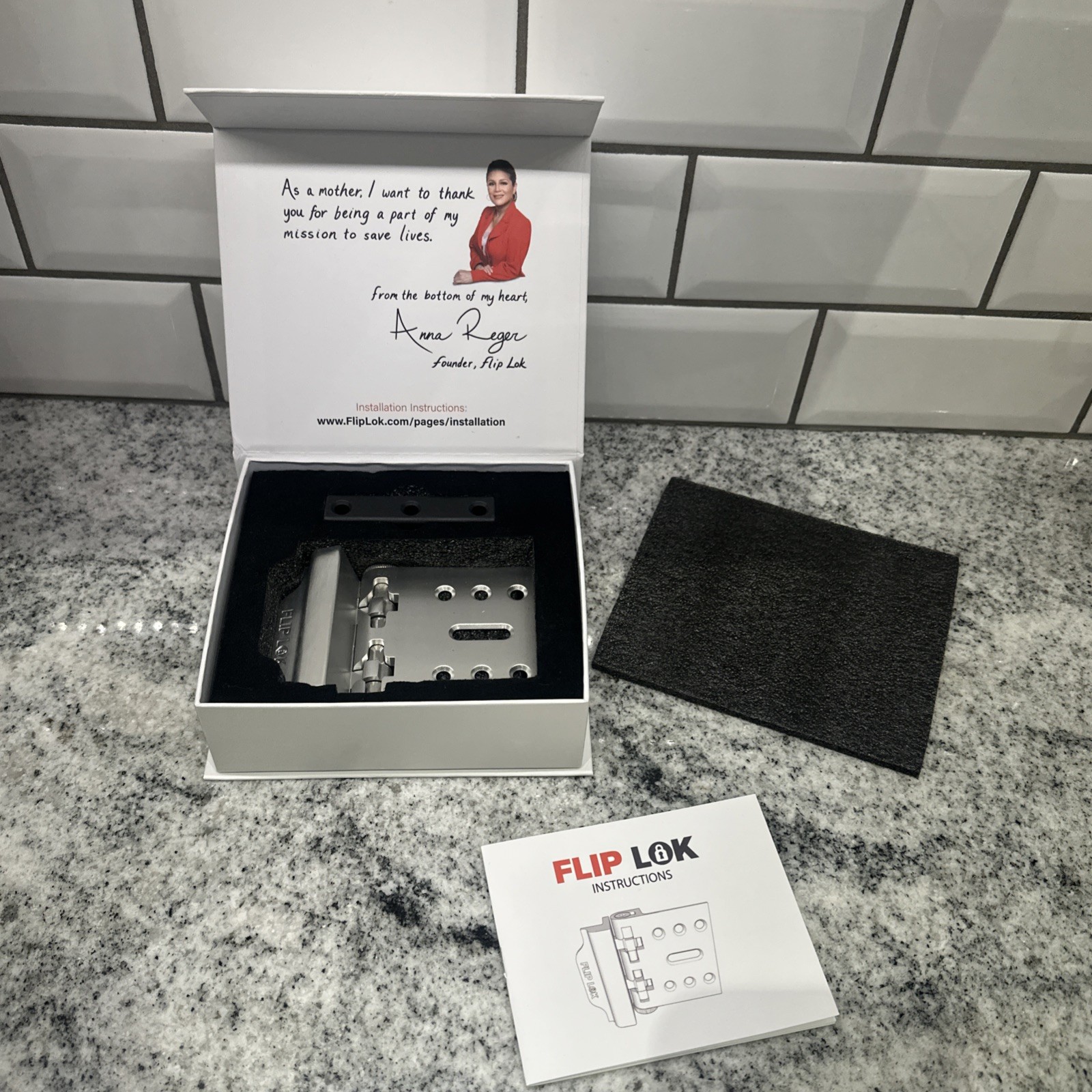 New Open Box Silver FlipLok Flip Lok 5 minutes to install Inward Swing Door Lock gallery