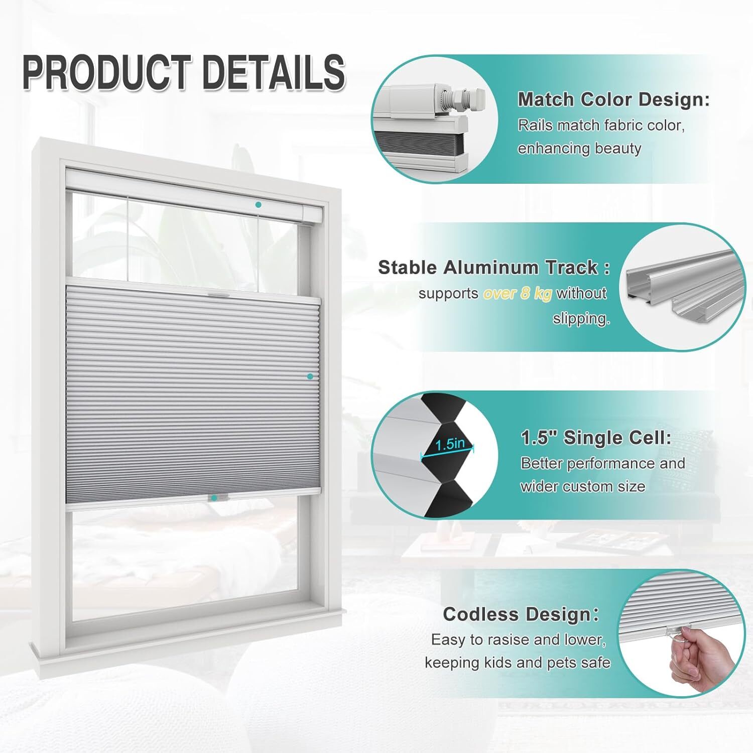 CUSTOM Made Cordless Cellular Shades No Drill Top Down Bottom Up Honeycomb Shade gallery