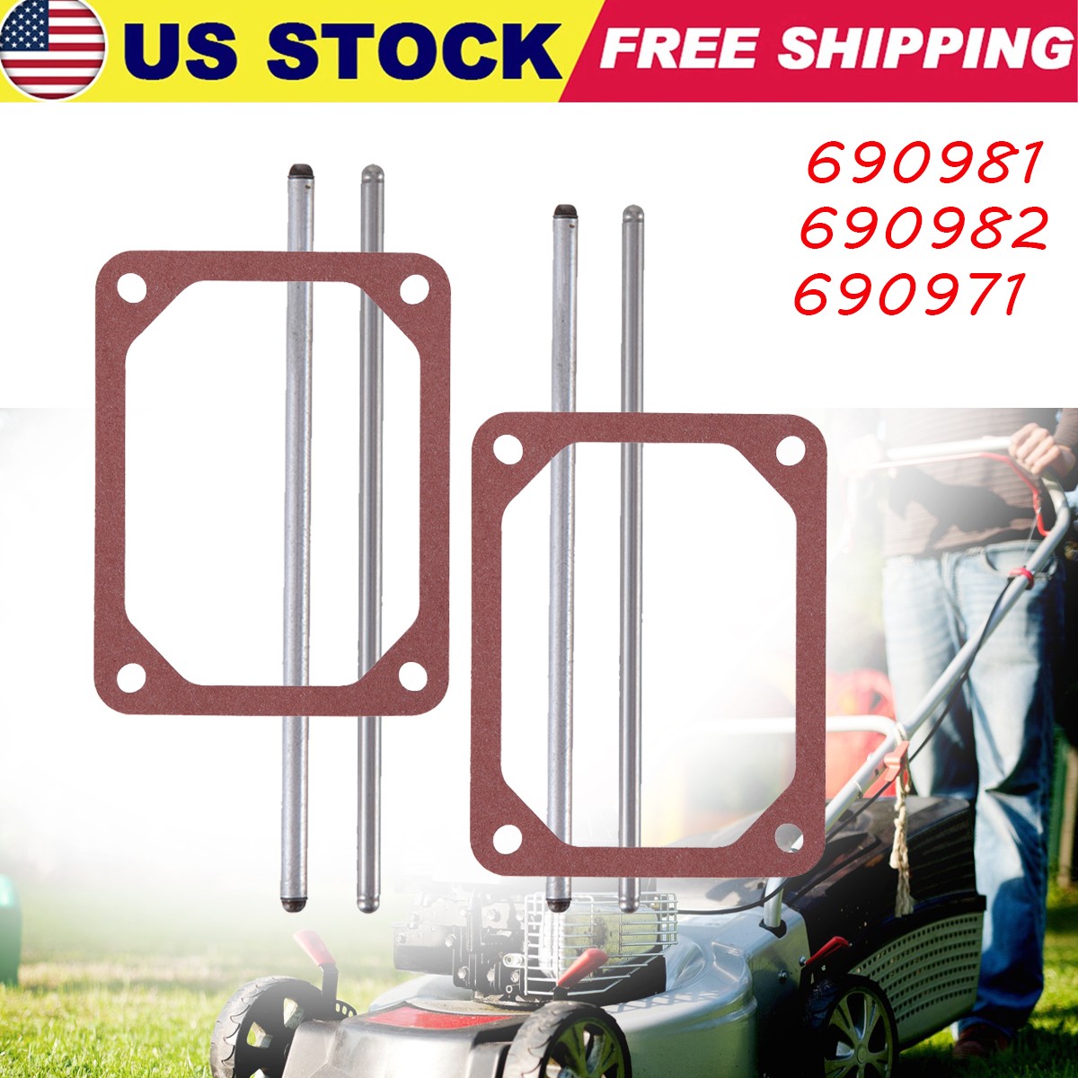 2 X Valve Cover Gasket & Push Rods Set for Briggs Stratton 690981 690982 690971 gallery