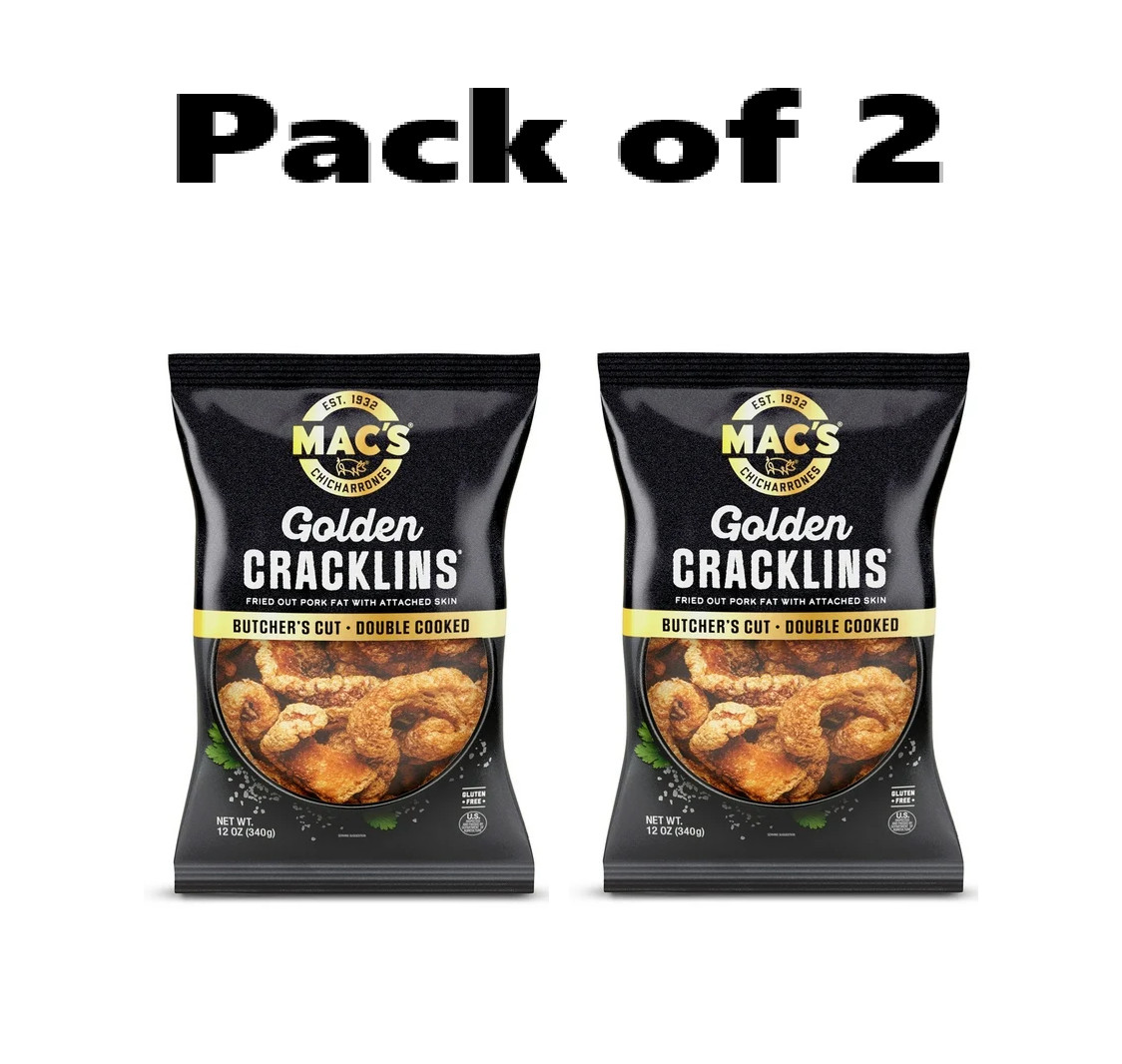 Mac's Chicharrones Golden Cracklin Curls, Fried Pork Fat with Skin, 12 oz, 2Pack gallery