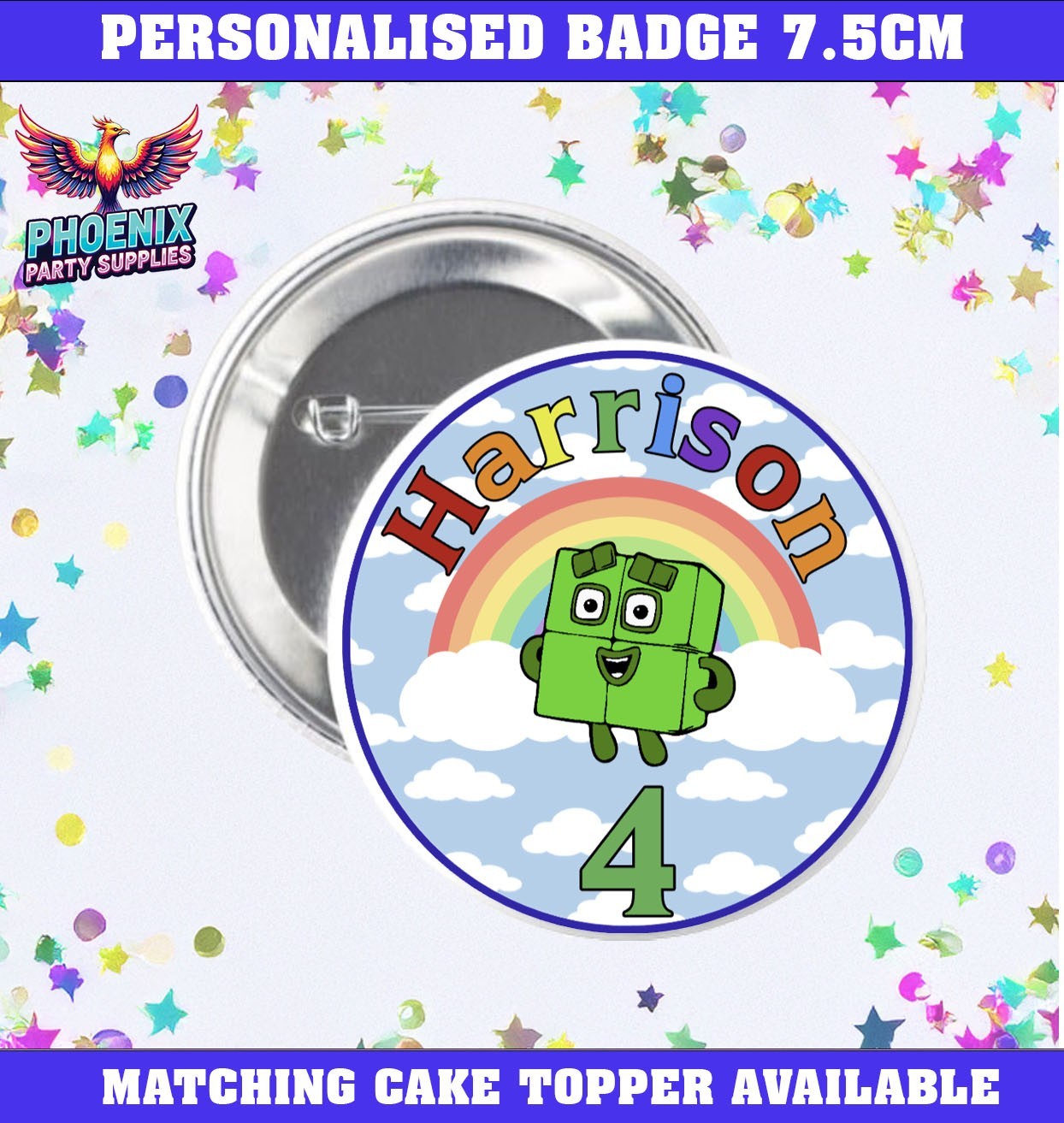 PERSONALISED NUMBER BLOCKS BIRTHDAY PARTY BADGE CUSTOM AGE NUMBER gallery