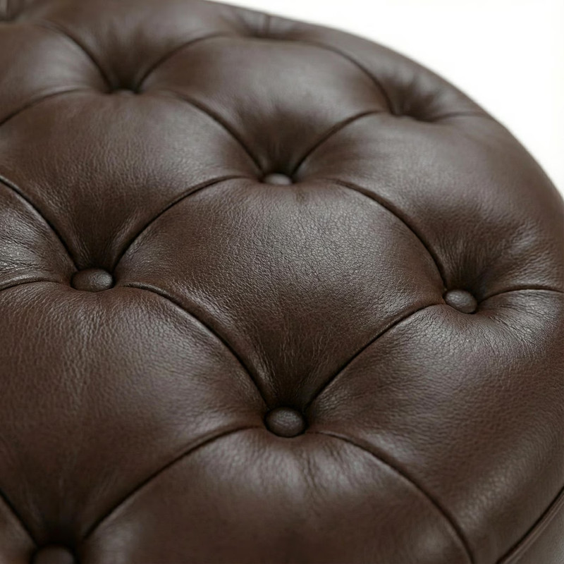 Authentic Tufted Leather Ottoman Large Round Coffee Table Pouf Dark Brown gallery