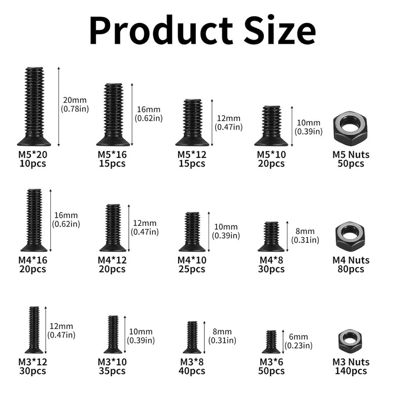 Complete 580-Pc Countersunk Black Screw Set with Washers for Easy Installation gallery