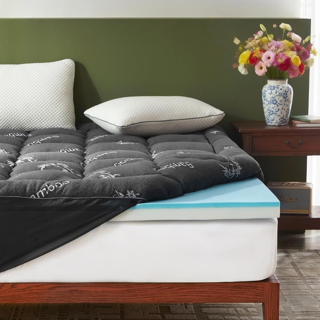 BEDLORE California King Mattress Topper Gel Memory Foam Bamboo Dual Layer Pillow gallery
