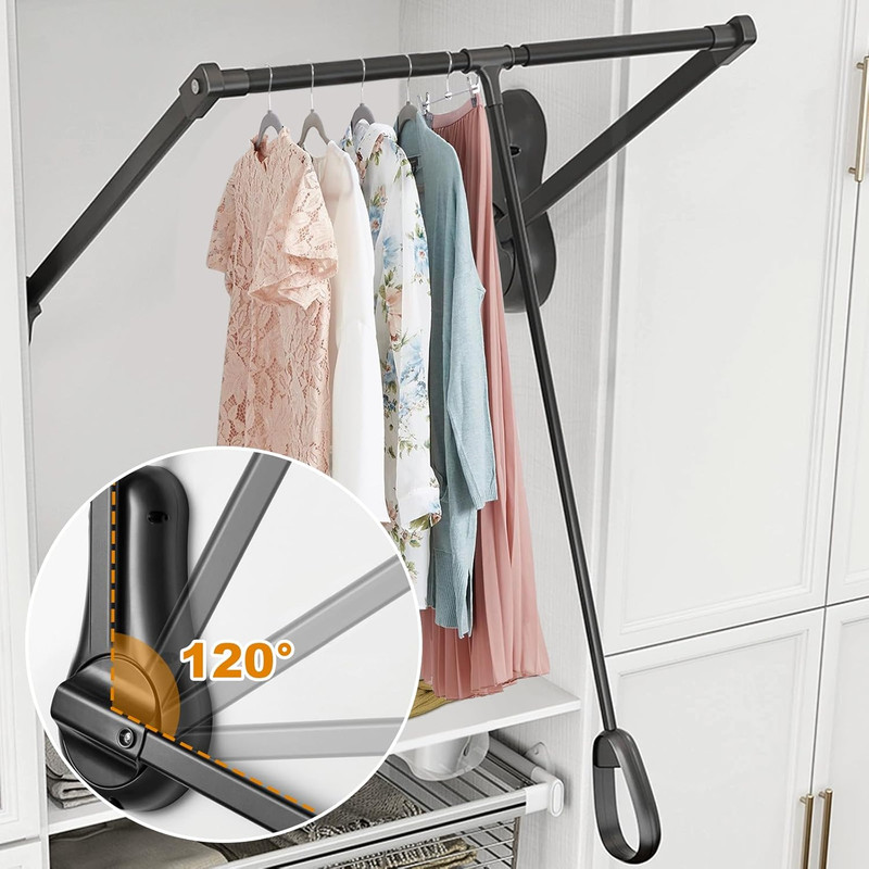 Heavy-Duty Adjustable Pull-Down Closet Rod with Lift Damping System, 55lb Capaci gallery