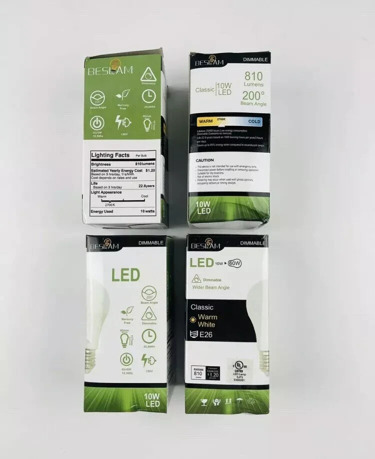 LED Dimmable Light Bulb 10W Equivalent E26-A19-810LM-10W 2700K 4 Pack New A40 gallery