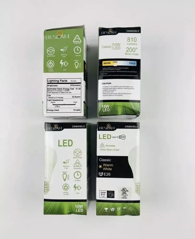 LED Dimmable Light Bulb 10W Equivalent E26-A19-810LM-10W 2700K 4 Pack New A40 gallery