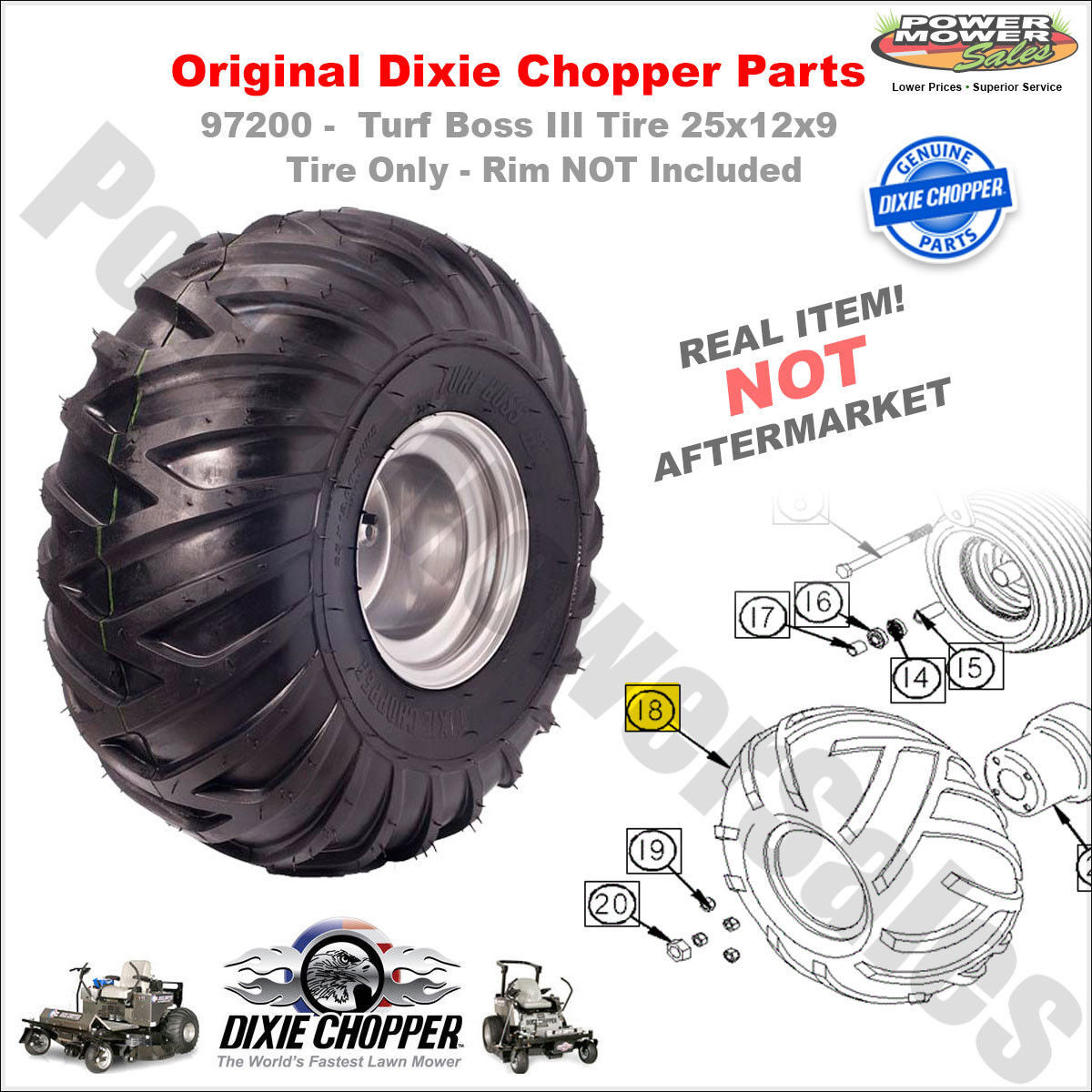 97200 Dixie Chopper 25" X 12" X 9" Turf Boss III Tire for 3066LP & More Mowers gallery