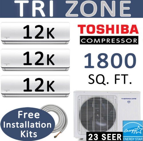 36000 BTU Tri Zone Ductless Mini Split Air Conditioner Heat Pump : 12000 x 3 gallery