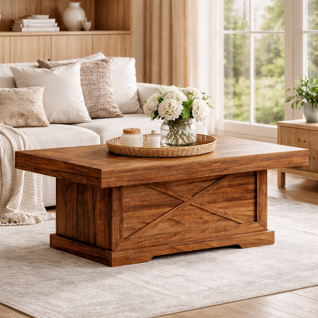 Rustic Square Coffee Table 39.4" Walnut for Living Room and Modern Office gallery