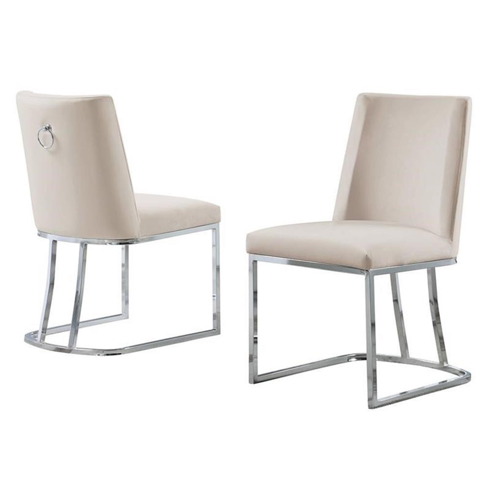 Double Minimalistic Cream Velvet Side Chairs with Chrome Legs gallery