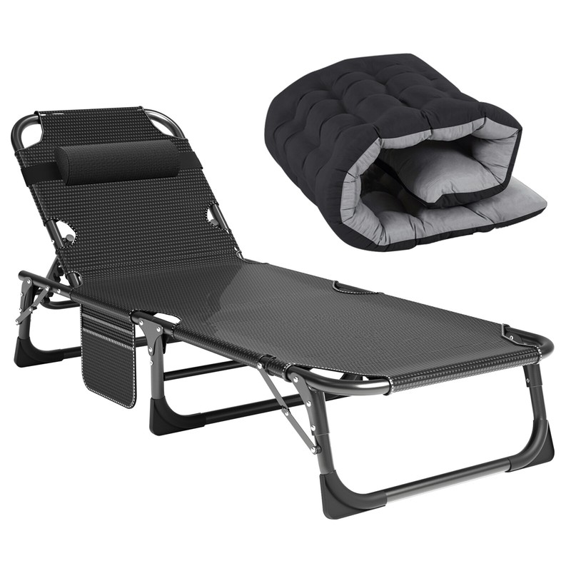 New 4 Level Adjustable Cot Rollaway Folding Bed Black Frame with Black Mattress gallery