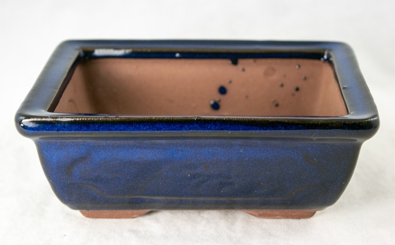 Rectangular Glazed Succulent, Bonsai Pot + Mesh + Wire 6"x 4.5"x 2.25" - Blue gallery