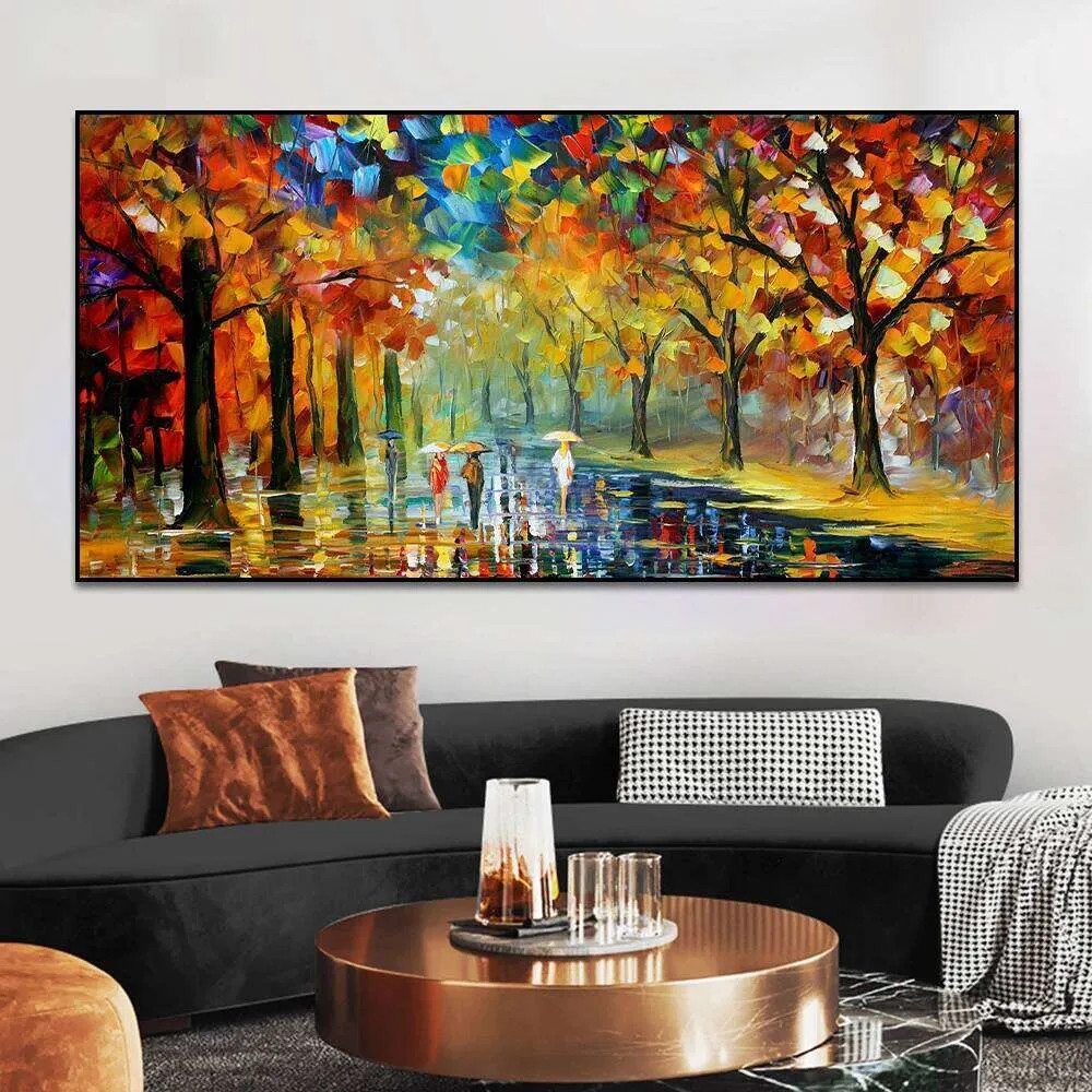 Colorful Abstract Canvas Prints Rainy Garden Landscape Posters Picture Wall Art gallery