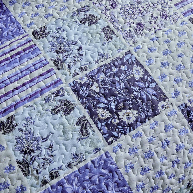 Patchwork Quilt Set Queen Size,3 Pieces Navy Blue White Floral Plaid Reversib... gallery