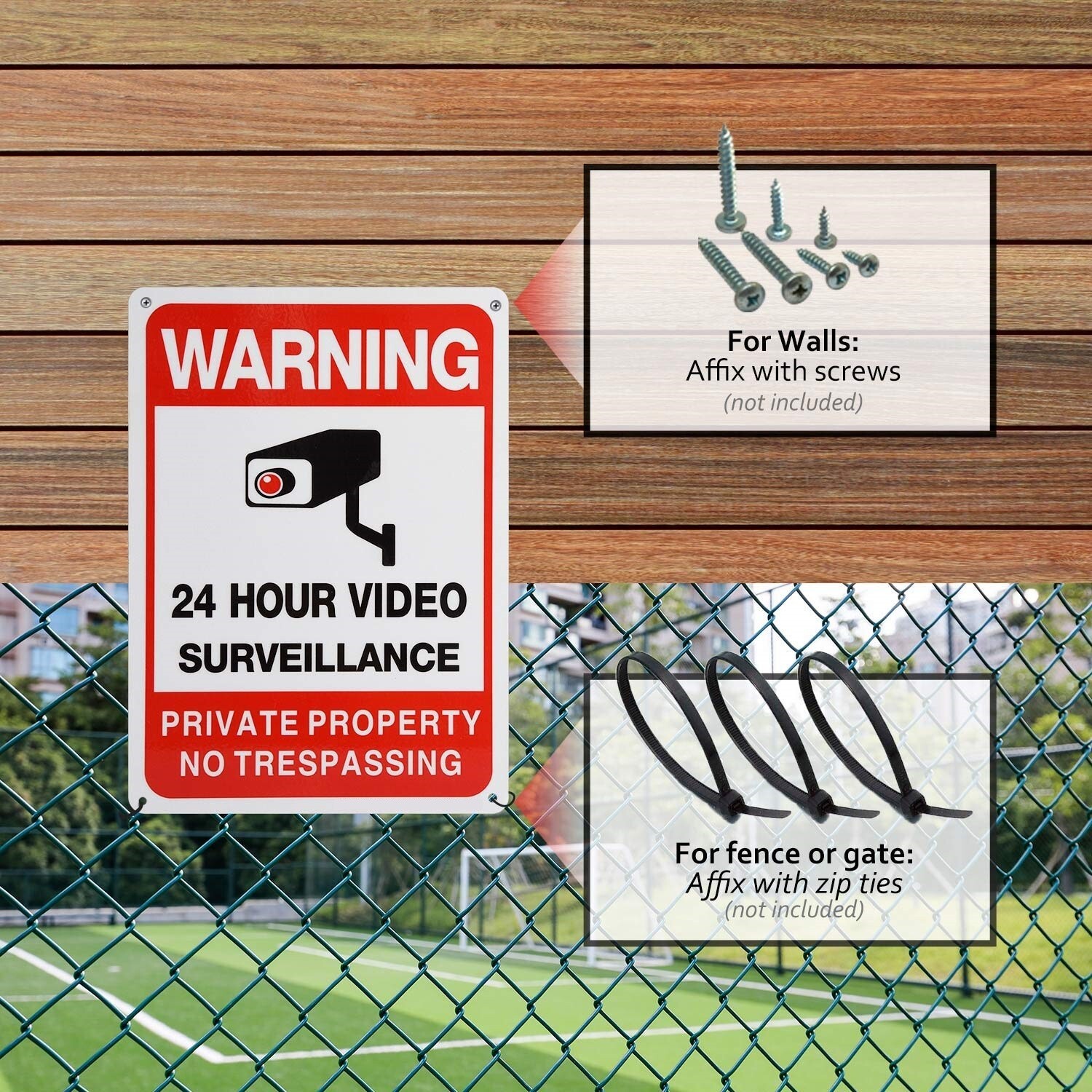 2 Pack Reflective Warning Sign 24 Hour Video Surveillance Sign No Trespassing gallery