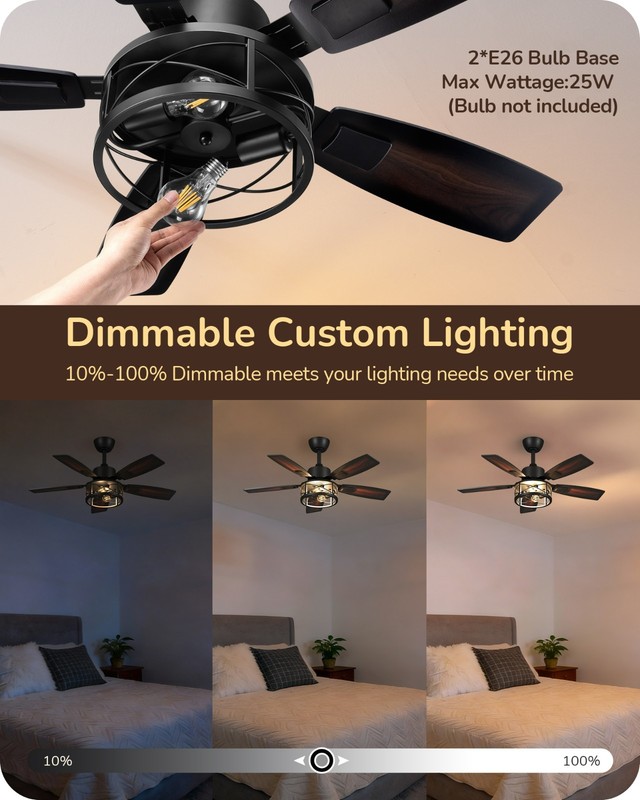 42" Reversible DC Ceiling Fan Light Dimmable Remote 6-Speed Wood Caged Quiet gallery
