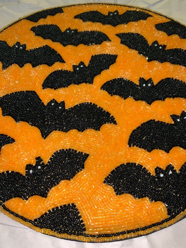 Max Studio Orange Black Bats Round Beaded Charger Placemat NEW 15” Halloween gallery