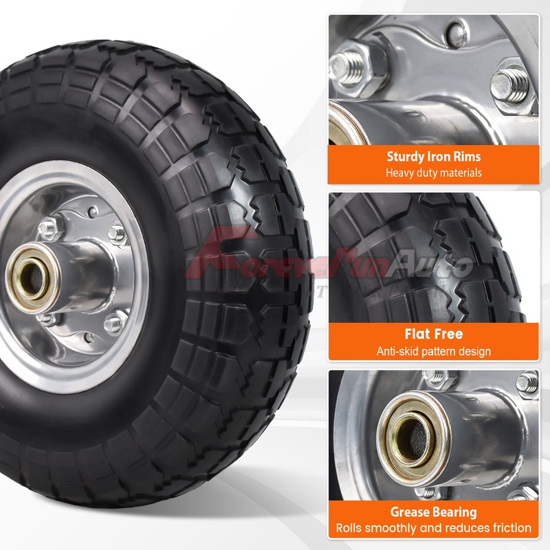 2pcs 10" 4.10/3.50-4" Solid Flat Free Wheel Tire Hand Truck Wagon Wheelbarrow gallery