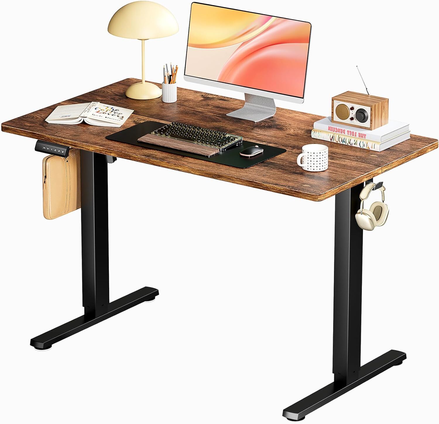 40" Brown Electric Height Adjustable Desk Home Office Standing Computer Table gallery