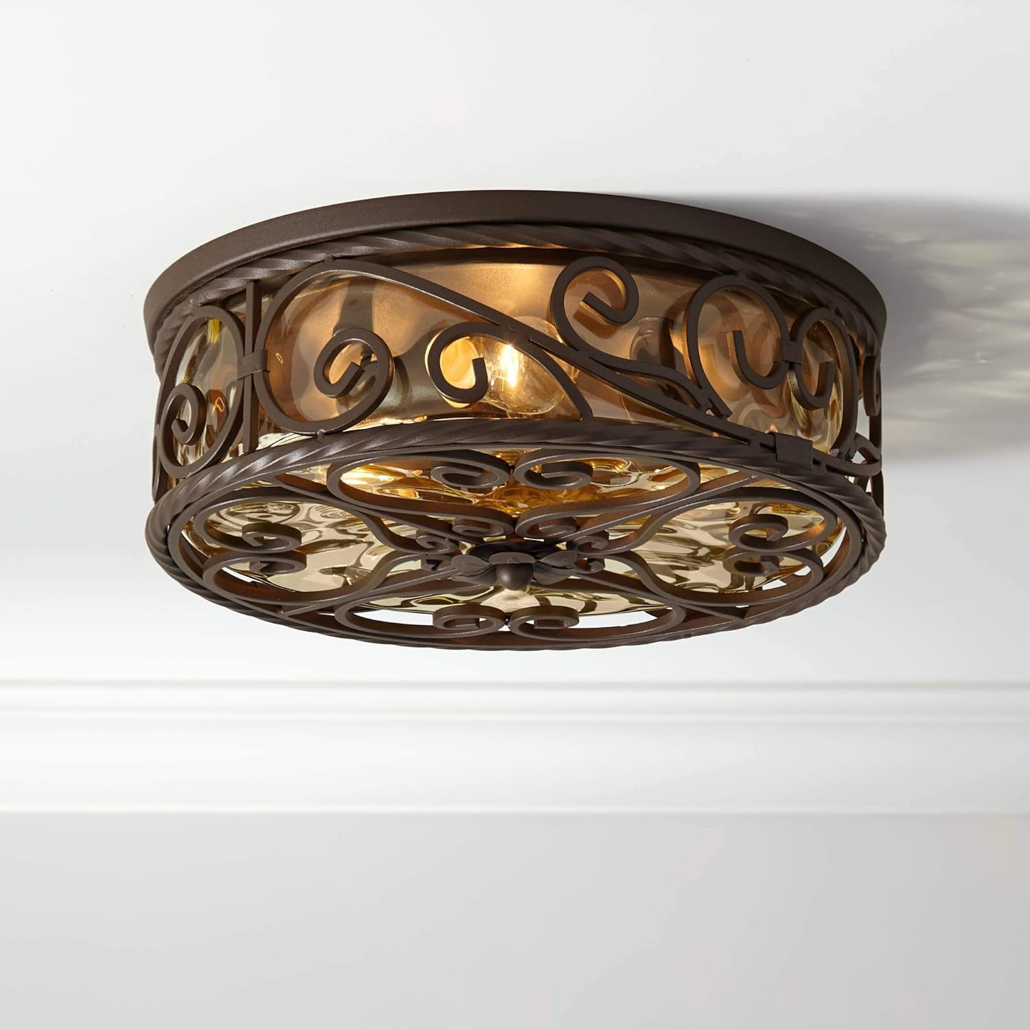 Rustic 15" Outdoor Ceiling Light Fixture - Dark Walnut & Water Glass gallery