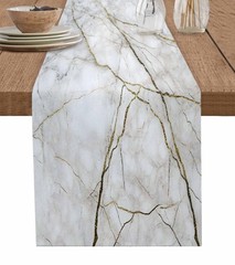 Marble Table Runner-Cotton Linen-Small 36 inches White Gray Gold Dresser Scar…